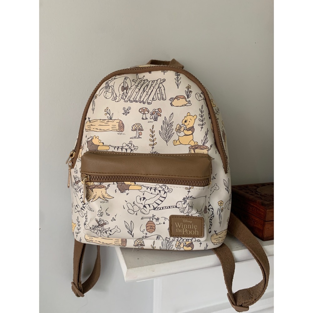 Disney Winnie the Pooh Mini Backpack Sketch Print Hundred Acre Wood Tan Cream